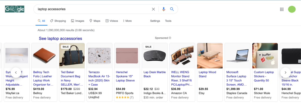 google shopping ads on serp