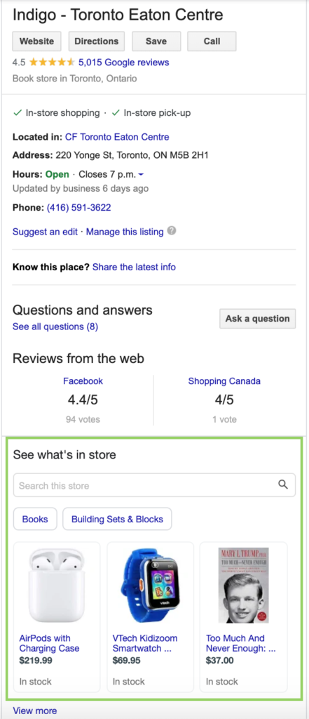 google my business profile with product offerings